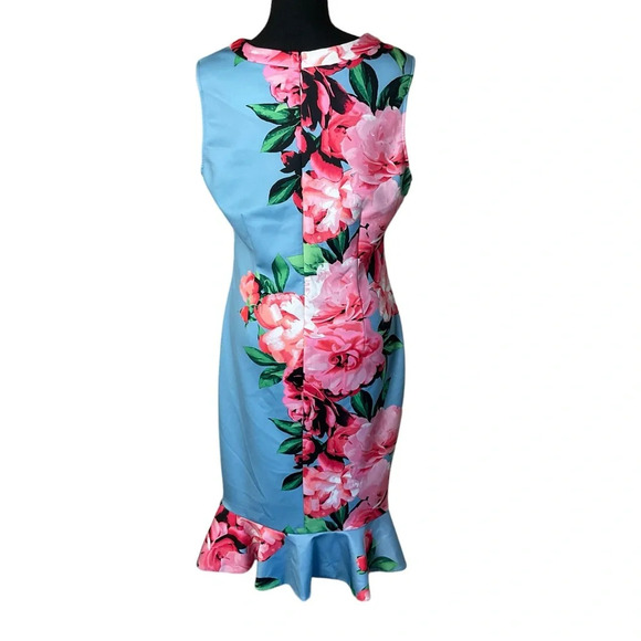 VINCE CAMUTO Pink and blue floral ruffle midi dress Size 14 - Picture 7 of 12
